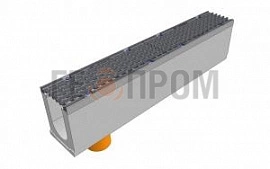 лоток водоотводный бетонный super dn100 h=210 с решеткой чугунной вч (комплект) кл. е600 с вертикальным водосливом
