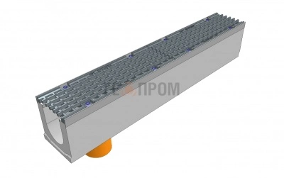 лоток водоотводный бетонный super dn100 h=165 с решеткой чугунной вч (комплект) кл. c250 с вертикальным водосливом
